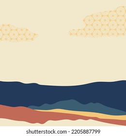 Landscape background with line wave pattern vector. Abstract art template with geometric pattern. Mountain forest layout design in vintage style