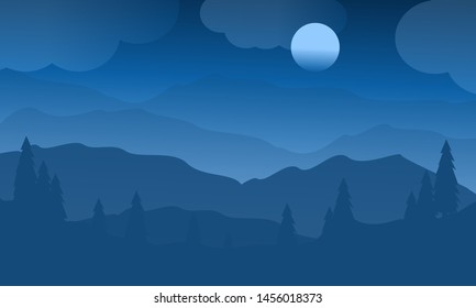 Landscape Background With Moon And Mountain