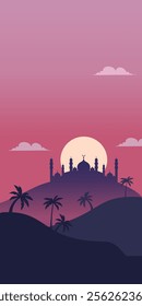Landscape background mount and hill flat illustration