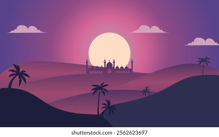 Landscape background mount and hill flat illustration