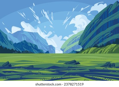 Landscape background mountains clouds nature animation game style vector file