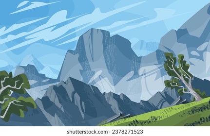 Landscape background mountains clouds nature animation game style vector file