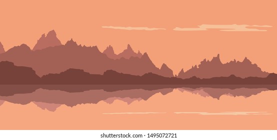 Landscape background of a mountains sunset with forest and river