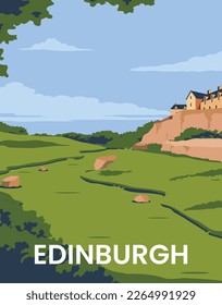 landscape background Old town Edinburgh in Scotland UK. vector illustration with colored style for poster, postcard, card, print. svg