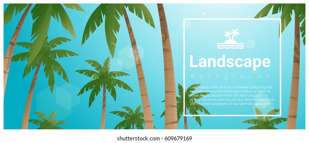 Landscape background with palm trees at tropical beach , vector , illustration