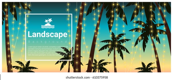 Landscape background with palm trees at tropical beach party , vector , illustration