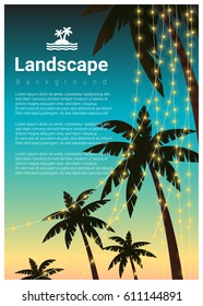 Landscape background with palm trees at tropical beach party , vector , illustration