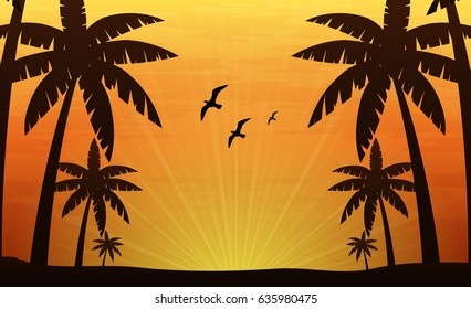 Landscape background with palm trees at tropical beach