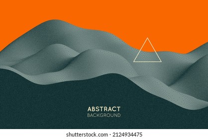 Landscape background with particles. Terrain. Pointillism. 3D vector illustration for brochure, magazine, poster, presentation, flyer or banner.