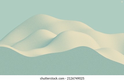 Landscape background with particles. Terrain. Pointillism. 3D vector illustration for brochure, magazine, poster, presentation, flyer or banner.