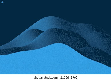 Landscape background with particles. Terrain. Pointillism. 3D vector illustration for brochure, magazine, poster, presentation, flyer or banner.