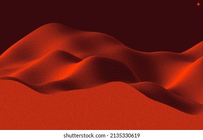 Fondo paisajístico con partículas. El terreno. Pointillismo. Ilustración vectorial 3D para folleto, revista, afiche, presentación, volante o banner.