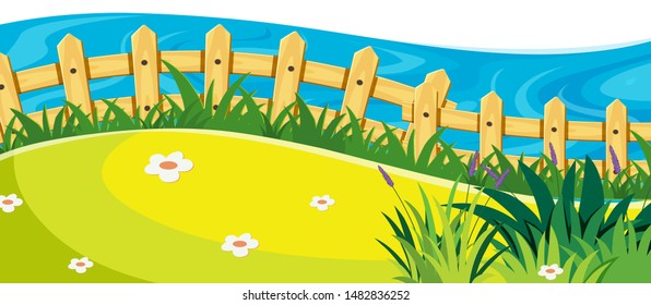 Fondo paisajístico con ilustración de río y hierba verde