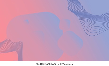 Landscape background with rounded rectangle objects in gradient pinak and dark blue with two wire frame in corners