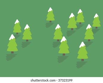 landscape background with snow topped fir trees