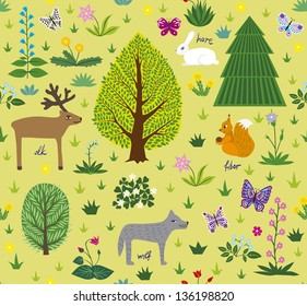 landscape, background, spring, wood, children's, pattern