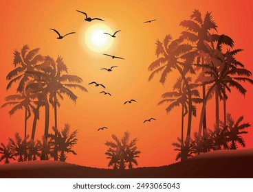 Fondo del paisaje, diseño de calor solar, fuente de energía de la tierra, gradiente cálido en naranja, fondo amarillo, Ilustración vectorial para diseño de fondo.