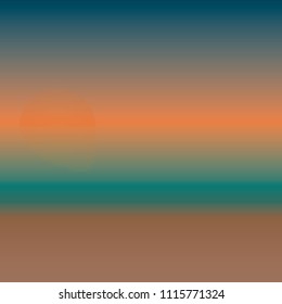 Landscape background. Sunrise with mist on the beach with sand in the foreground and the sun rising over the horizon.