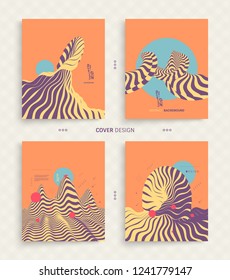 Landscape background. Terrain. Abstract wavy background. Pattern with optical illusion. Cover design template. Asian vector illustration.