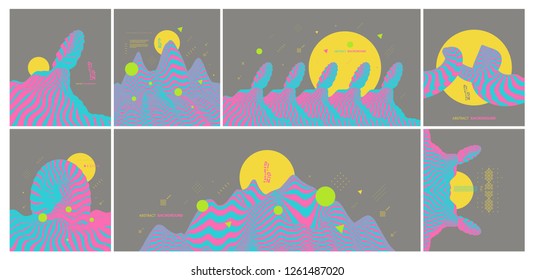 Landscape background. Terrain. Abstract wavy background. Pattern with optical illusion. Cover design template. Asian vector illustration.