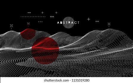 Landscape Background. Terrain. Cyberspace Grid. 3D Technology Vector Illustration.