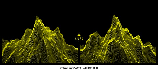 Landscape background. Terrain. Cyberspace grid. 3d technology vector illustration with particle.