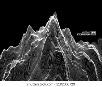 Landscape background. Terrain. Cyberspace grid. 3d technology vector illustration with particle.