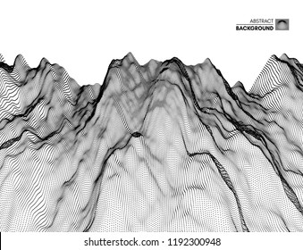 Landscape background. Terrain. Cyberspace grid. 3d technology vector illustration with particle.
