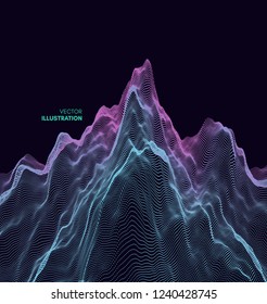 Landscape background. Terrain. Cyberspace grid. 3d technology vector illustration with particle.