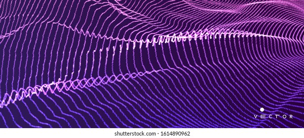 Landscape background. Terrain. Cyberspace grid. 3d technology vector illustration with particle.