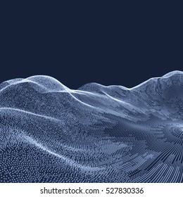 Fondo paisajístico. El terreno. Ciberespacio Grid. Ilustración de vectores de tecnología 3D. 