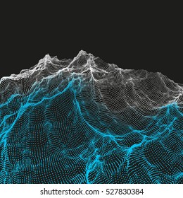 Landschaftshintergrund. Gelände. Cyberspace Grid. 3D-Technologie-Vektorgrafik. 