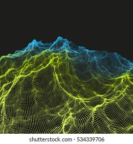 Landschaftshintergrund. Gelände. Cyberspace Grid. 3D-Technologie-Vektorgrafik.
