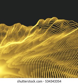 Landscape Background. Terrain. Cyberspace Grid. 3D Technology Vector Illustration.