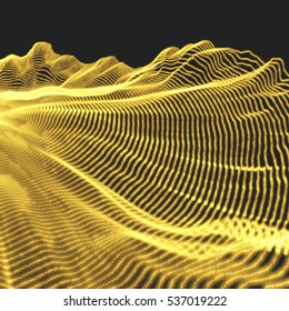 Fondo paisajístico. El terreno. Ciberespacio Grid. Ilustración de vectores de tecnología 3D.