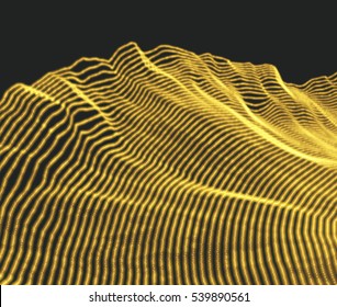 Landscape Background. Terrain. Cyberspace Grid. 3D Technology Vector Illustration.