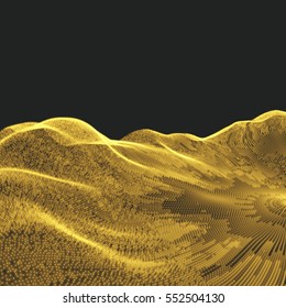 Fondo paisajístico. El terreno. Ciberespacio Grid. Ilustración de vectores de tecnología 3D. 