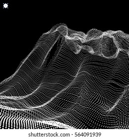 Landscape Background. Terrain. Cyberspace Grid. 3D Technology Vector Illustration.
