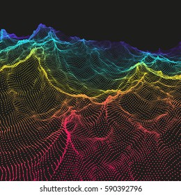 Landscape Background. Terrain. Cyberspace Grid. 3D Technology Vector Illustration. 