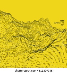 Landscape Background. Terrain. Cyberspace Grid. 3D Technology Vector Illustration.