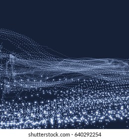 Landscape Background. Terrain. Cyberspace Grid. 3D Technology Vector Illustration.