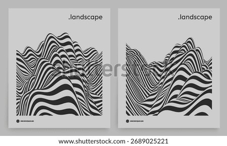 Landscape background. Terrain. Optical illusion. Cover design template. Illustration for brochure, poster, cover, card, presentation, flyer or banner.