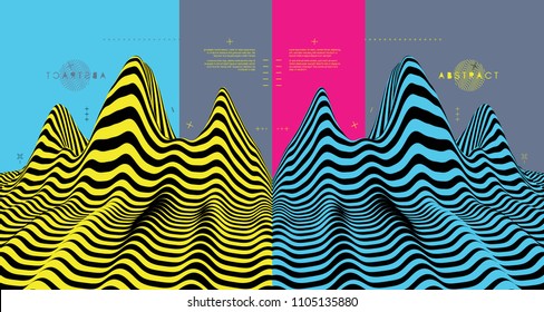 Landscape background. Terrain. Pattern with optical illusion. 3D Vector illustration.