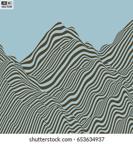 Landscape background. Terrain. Pattern with optical illusion. 3D Vector illustration.