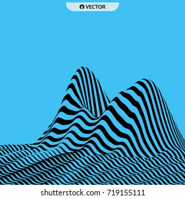 Landscape background. Terrain. Pattern with optical illusion. 3D Vector illustration.