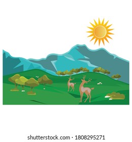 Landscape background with trees and Deer Vector.Deer logo vector