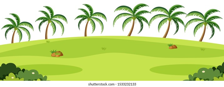 Fondo paisajístico con árboles y césped verde