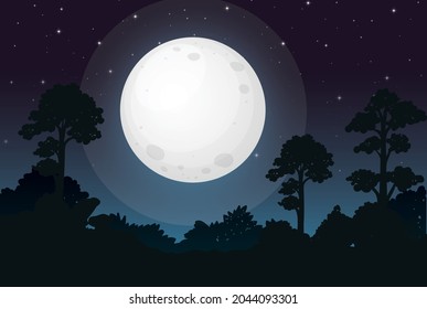 Landscape background with trees and moon Vector