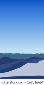 Landscape background in trendy blue colors. Vector. Copy space. Place for text. Winter skiing template. Social media. Stories. Mountain in Asian poster design. Abstract arts. Flat style.