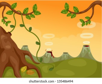 landscape background with volcano
